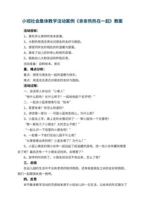 幼儿园小班社会集体教学活动案例《亲亲热热在一起》教案 包含反思预览