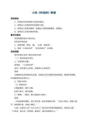 幼儿园小班教案《听指挥》 包含反思