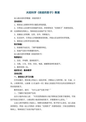 幼儿园大班科学教案《顽皮的影子》 包含反思预览