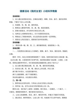 幼儿园健康活动《我的五官》小班科学教案 包含反思