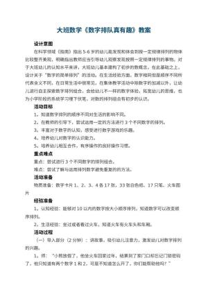 幼儿园大班数学《数字排队真有趣》教案 包含反思预览