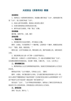 幼儿园大班安全优秀教案《求救号码》 包含反思预览