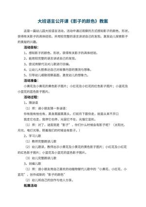幼儿园大班语言公开课教案《影子的颜色》 包含反思预览