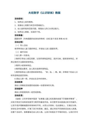 幼儿园大班数学教案《认识球体》 包含反思预览
