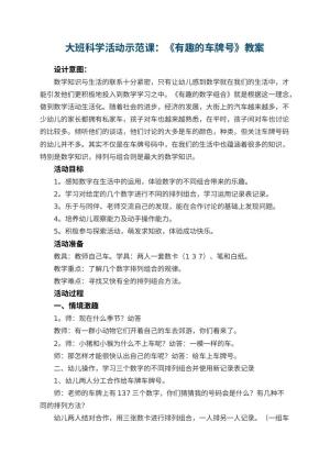幼儿园大班科学活动示范课教案：《有趣的车牌号》预览
