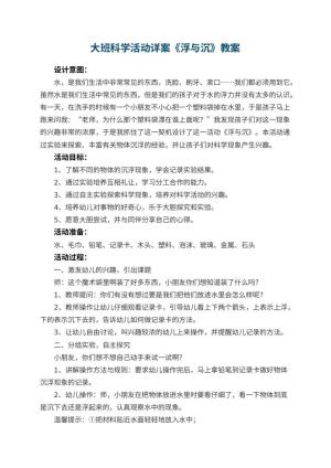 幼儿园大班科学活动详案教案《浮与沉》 包含反思预览