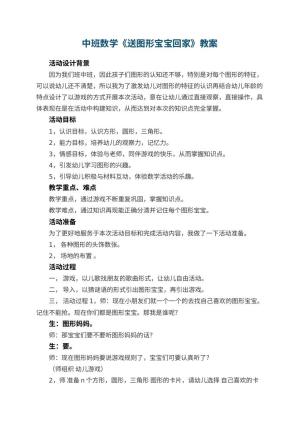 幼儿园中班数学教案《送图形宝宝回家》 包含反思