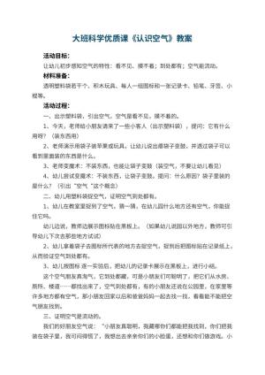 幼儿园大班科学优质课教案《认识空气》 包含反思预览