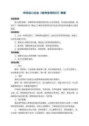 幼儿园中班幼儿社会《各种各样的灯》 包含反思预览