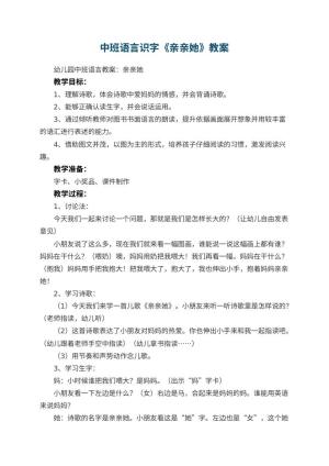 幼儿园中班语言识字教案《亲亲她》 包含反思预览