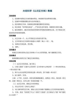 幼儿园大班科学优秀教案《认识正方体》 包含反思预览