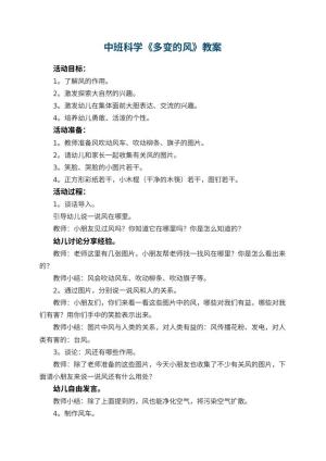 幼儿园中班科学教案《多变的风》 包含反思预览