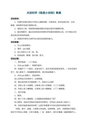 幼儿园大班科学教案《我是小侦探》 包含反思