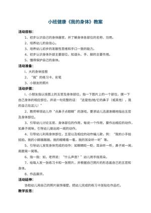 幼儿园小班健康教案《我的身体》 包含反思预览