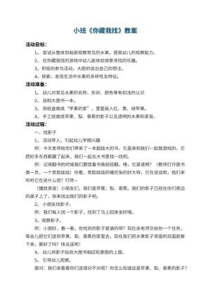 幼儿园小班教案《你藏我找》 包含反思