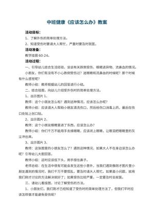 幼儿园中班健康优秀教案《应该怎么办》 包含反思预览