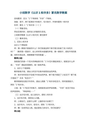 幼儿园小班数学教案《认识1和许多》蒙氏数学预览