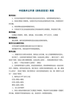 幼儿园中班美术公开课教案《颜色变变变》 包含反思预览