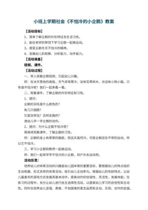 幼儿园小班上学期社会教案《不怕冷的小企鹅》 包含反思预览