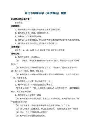 幼儿园中班下学期科学教案《谁喷得远》 包含反思预览