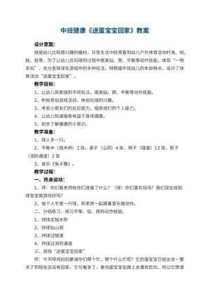 幼儿园中班健康教案《送蛋宝宝回家》 包含反思预览