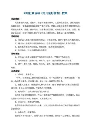 幼儿园大班社会活动教案《鸟儿是好朋友》 包含反思