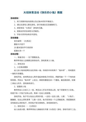幼儿园大班体育活动教案《快乐的小兔》 包含反思预览