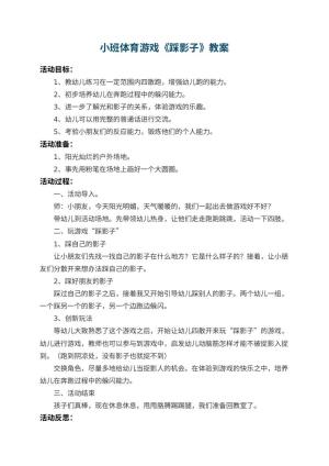 幼儿园小班体育游戏优秀教案《踩影子》 包含反思预览