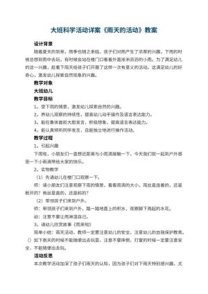 幼儿园大班科学活动详案教案《雨天的活动》 包含反思预览