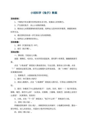 幼儿园小班科学教案《兔子》 包含反思预览