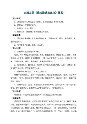 幼儿园大班主题教案《我知道该怎么办》 包含反思