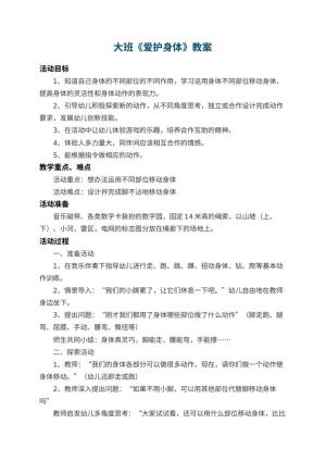 幼儿园大班教案《爱护身体》 包含反思预览