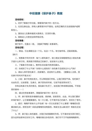 幼儿园中班健康优秀教案《保护鼻子》 包含反思预览