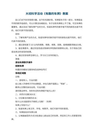 幼儿园大班科学活动《有趣的车牌》教案 包含反思预览