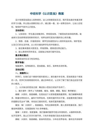 幼儿园中班科学优秀教案《认识昆虫》 包含反思预览