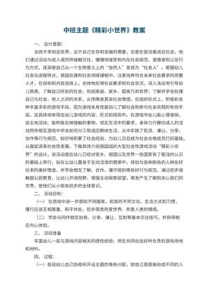 幼儿园中班主题优秀教案《精彩小世界》