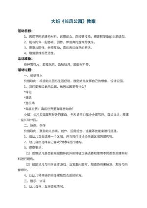 幼儿园大班教案《长风公园》 包含反思预览