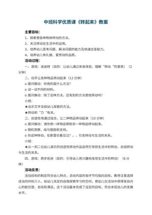幼儿园中班科学优质课教案《转起来》 包含反思预览