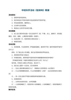 幼儿园中班科学活动教案《轻和响》 包含反思预览