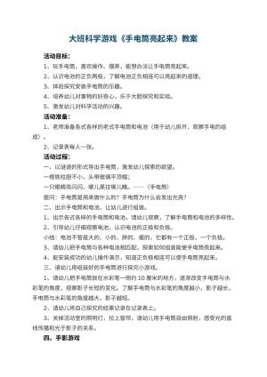 幼儿园大班科学游戏教案《手电筒亮起来》 包含反思