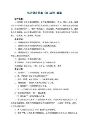 幼儿园小班语言绘本《大口袋》教案 包含反思预览