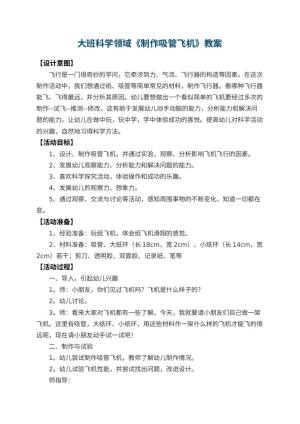 幼儿园大班科学领域教案《制作吸管飞机》