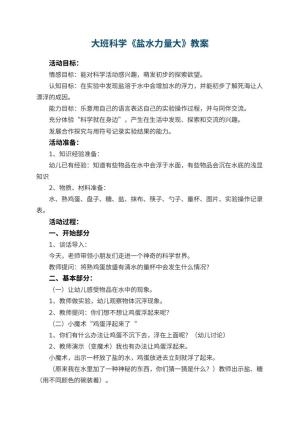 幼儿园大班科学《盐水力量大》教案 包含反思预览