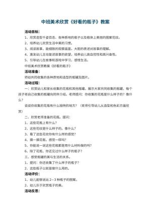 幼儿园中班美术欣赏教案《好看的瓶子》 包含反思预览