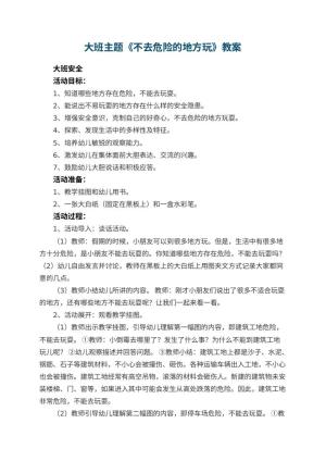 幼儿园大班主题教案《不去危险的地方玩》 包含反思预览