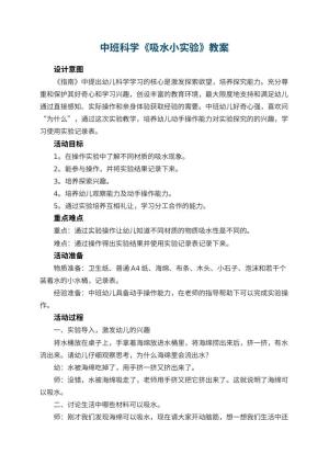 幼儿园中班科学《吸水小实验》教案 包含反思预览