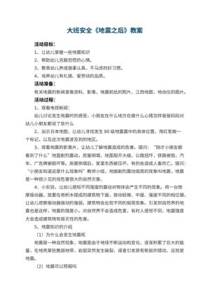幼儿园大班安全优秀教案《地震之后》 包含反思预览