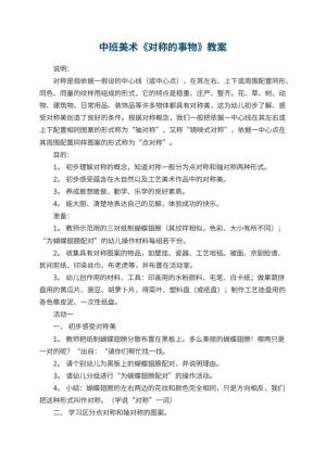 幼儿园中班美术优秀教案《对称的事物》 包含反思预览