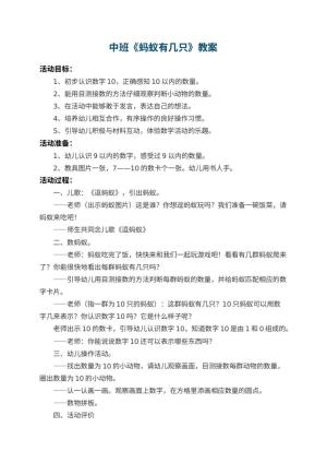 幼儿园中班教案《蚂蚁有几只》 包含反思预览
