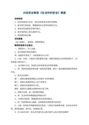 幼儿园大班安全教育教案《生活中的安全》 包含反思